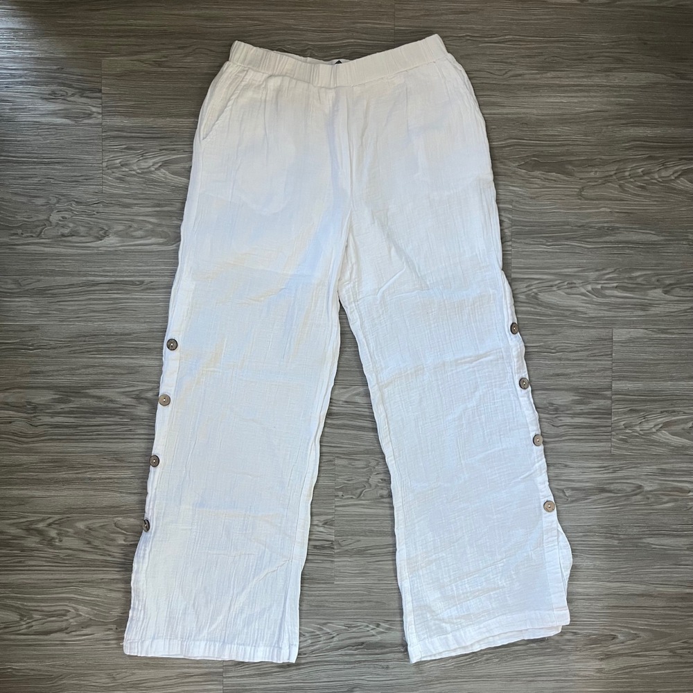 Blanc du Nil White Cotton Gauze Wide Leg Pants Button Detail T4 Coastal Summer
